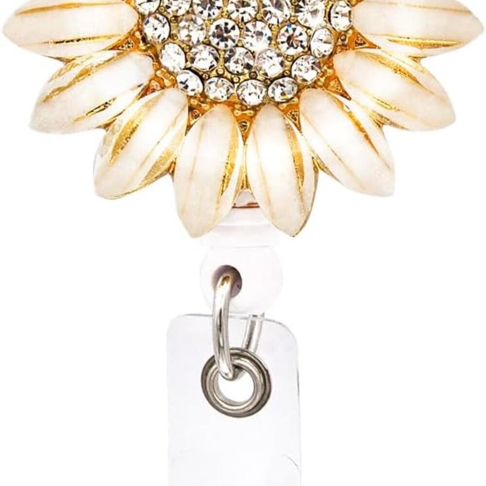 Luxury Flower Retractable Name Card Badge Holder with Alligator Clip, ID Badge R